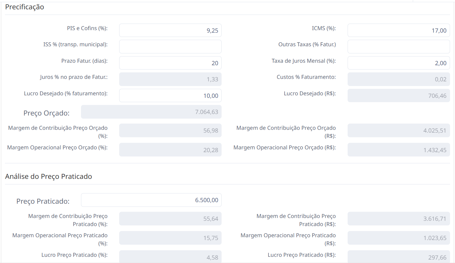 Frete Orçado vs Frete Praticado